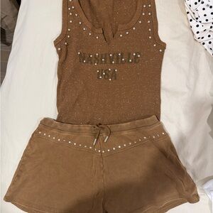 Zara Brown Textured Top and mini shorts